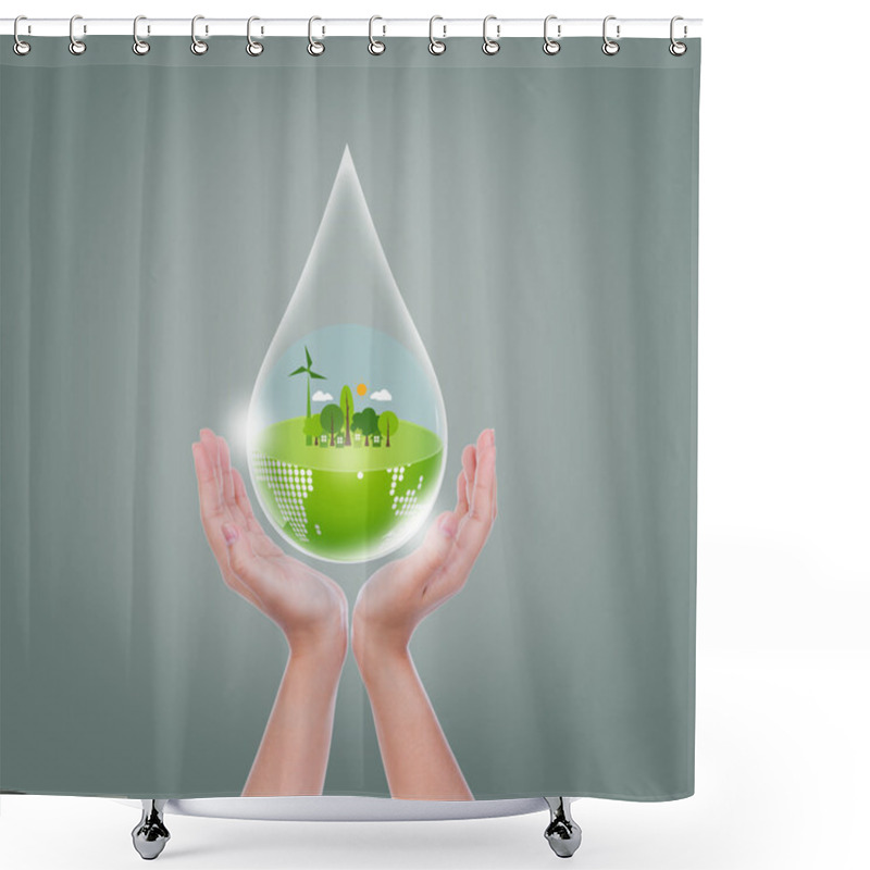 Personality  Woman Hands Hold Water Drop Of Eco Friendly Earth Shower Curtains