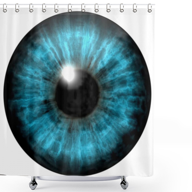 Personality  Blue Human Eye On A White Background. Logo Design, Cartoon Style  Shower Curtains