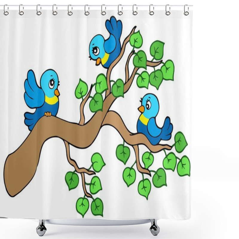 Personality  Three Small Birds Sitting On Branch Shower Curtains