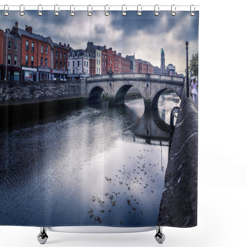 Personality  Old Stone's Bridge Over The River Liffey In A Cloudy Day, Dublin, Ireland Shower Curtains