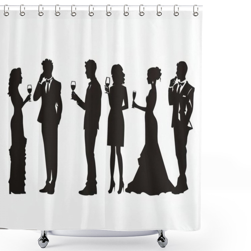 Personality  Elegant Silhouettes Of Men And Women In Formal Attire Enjoying A Toast At An Upscale Event. Shower Curtains