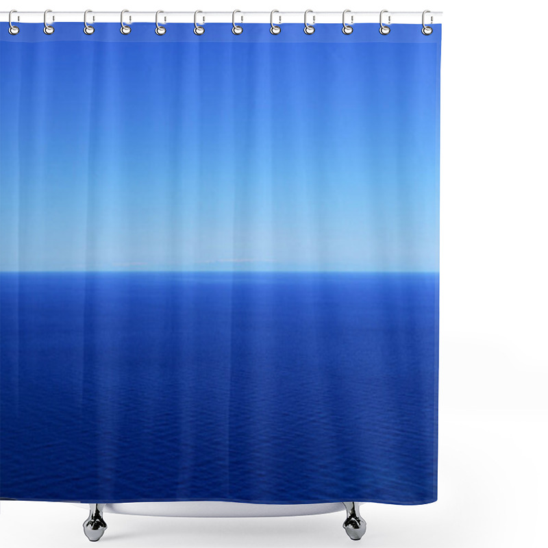 Personality  Sky Without Clouds With Changing Shades Of Blue And Dark Mediterranean Sea. In Background Are Turkey Mountains. Sunny Summer Blue Sky And Sea. Open Ocean In Free Zone Shower Curtains