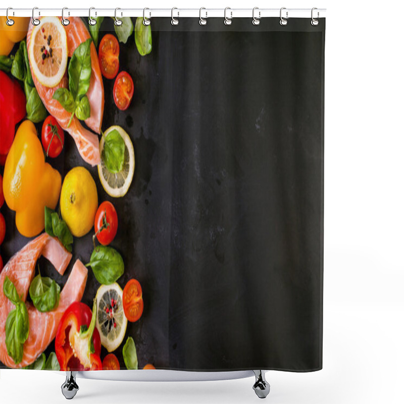 Personality  Raw Salmon Steaks And Fresh Ingredients For Cooking. Frame Shower Curtains