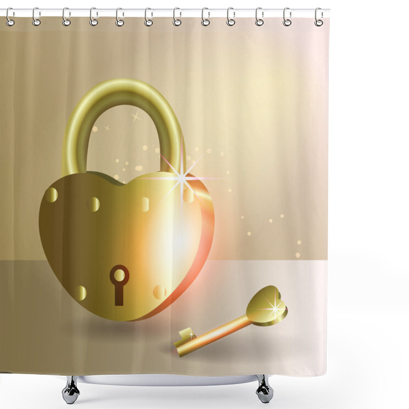 Personality  Heart And Love - Golden Lock And A Key Shower Curtains