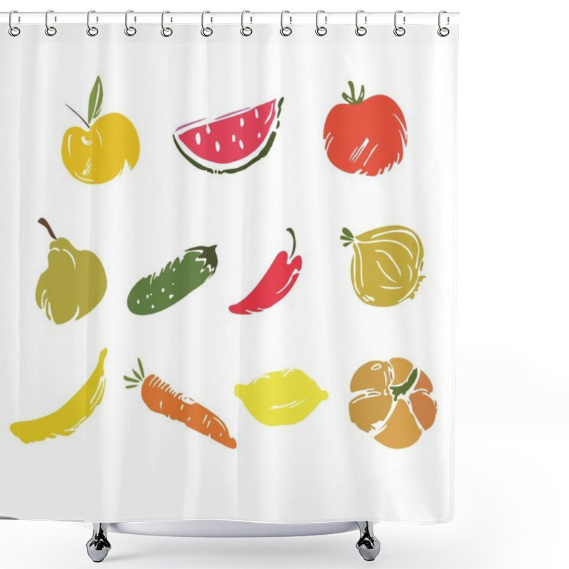 Personality  Vegetables And Fruits Doodle Set Shower Curtains