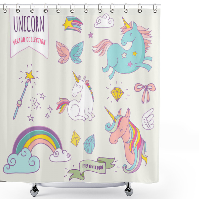 Personality  Cute Magic Collection With Unicon, Rainbow, Fairy Wings Shower Curtains