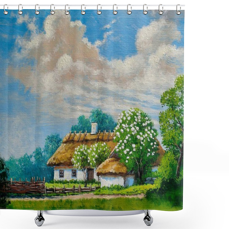 Personality  Landscape,oil Painting On Canvas. Ukraine, Landscape With Village In Summer Shower Curtains