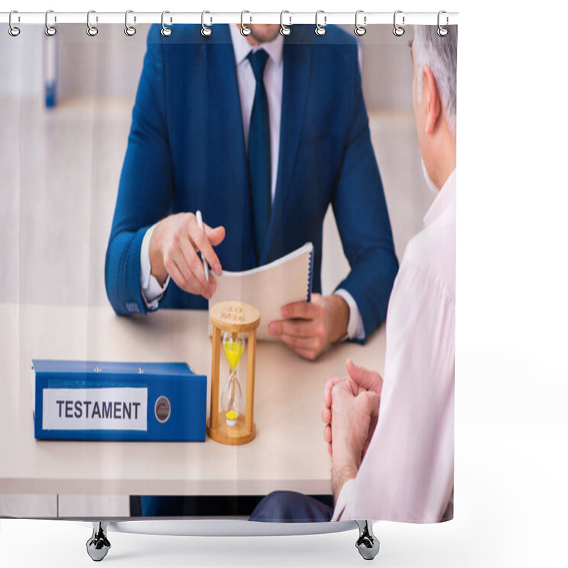 Personality  Young Male Lawyer And Old Man In Testament And Time Management C Shower Curtains