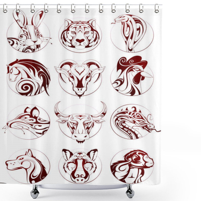 Personality  Chinese Zodiac Animals Set Shower Curtains