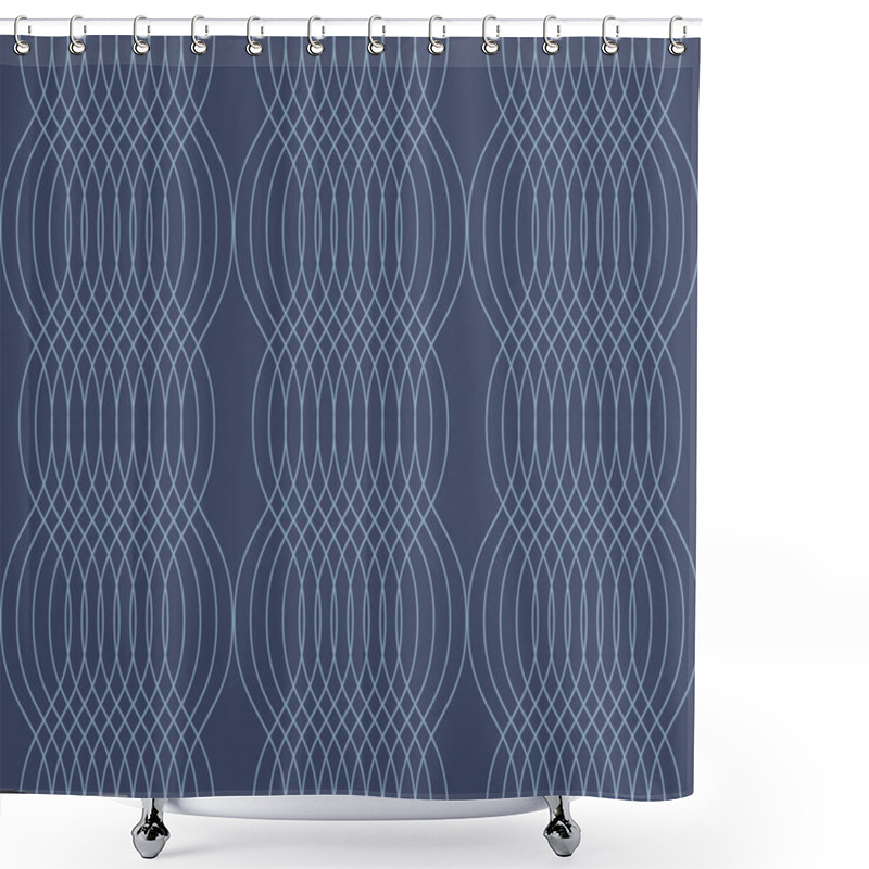 Personality  Seamless, Abstract Background Pattern Made With Curvy Thin Lines In Wave Abstraction. Decorative, Elegant And Retro Vector Art In Tones Of Blue Color. Shower Curtains