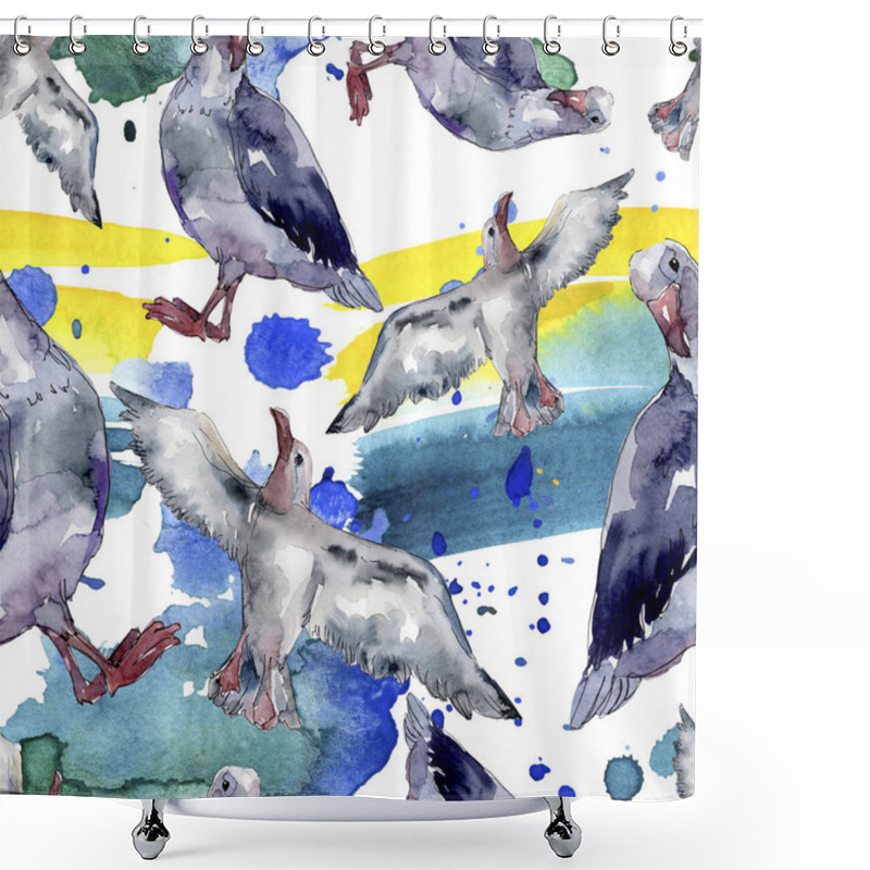 Personality  Sky Bird Seagull In A Wildlife. Wild Freedom, Bird With A Flying Wings. Watercolor Illustration Set. Watercolour Drawing Fashion Aquarelle. Seamless Background Pattern. Fabric Wallpaper Print Texture. Shower Curtains