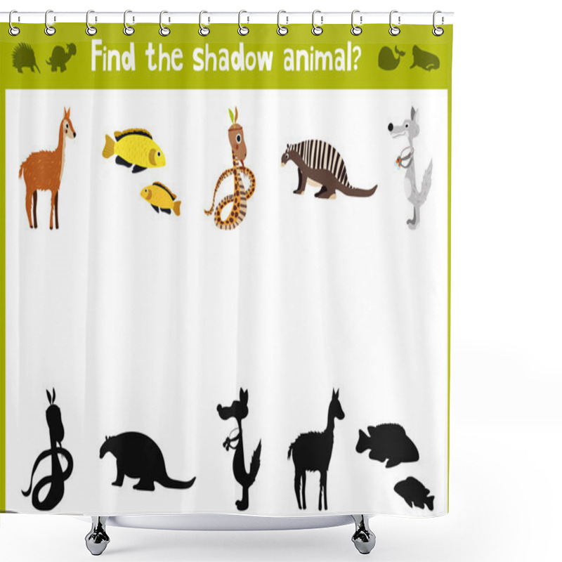 Personality  Cartoon Vector Illustration Of Education Shadow Matching Game For Preschool Children Find Shade For All Animals. All Images Are Isolated On A White Background And Can Be Moved. Vector Shower Curtains