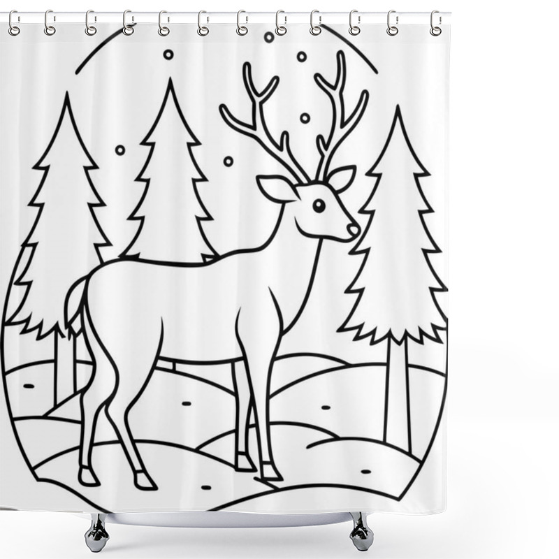 Personality  Majestic Deer Illustration In A Snowy Winter Landscape Shower Curtains