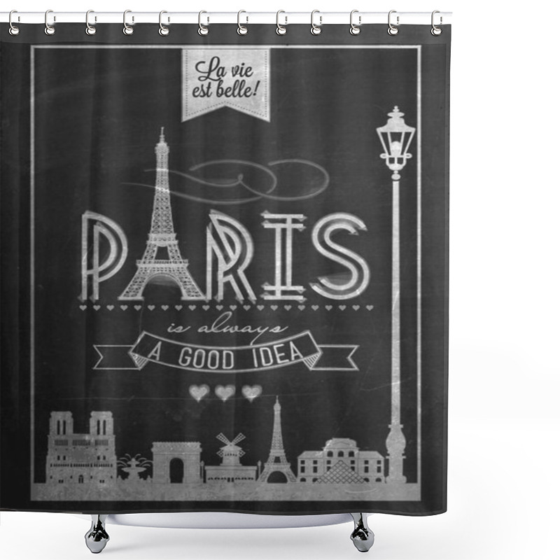 Personality  Retro Style With Paris Symbols And Landmarks Shower Curtains