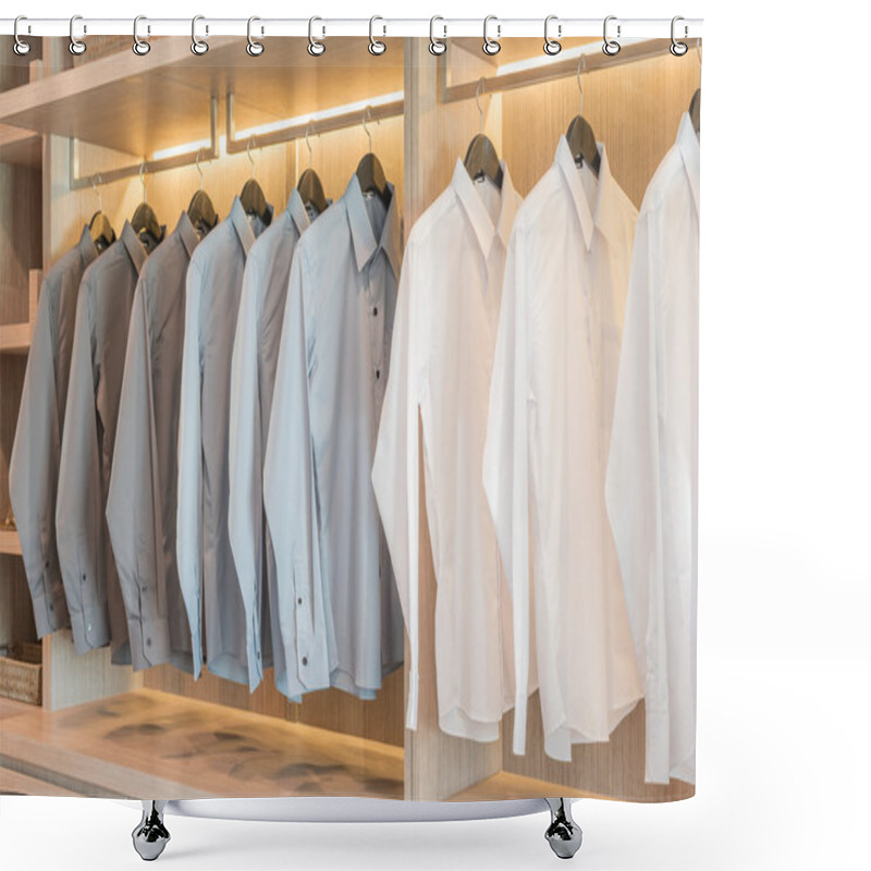 Personality  Row Of Shirts Hanging On Rail  Shower Curtains