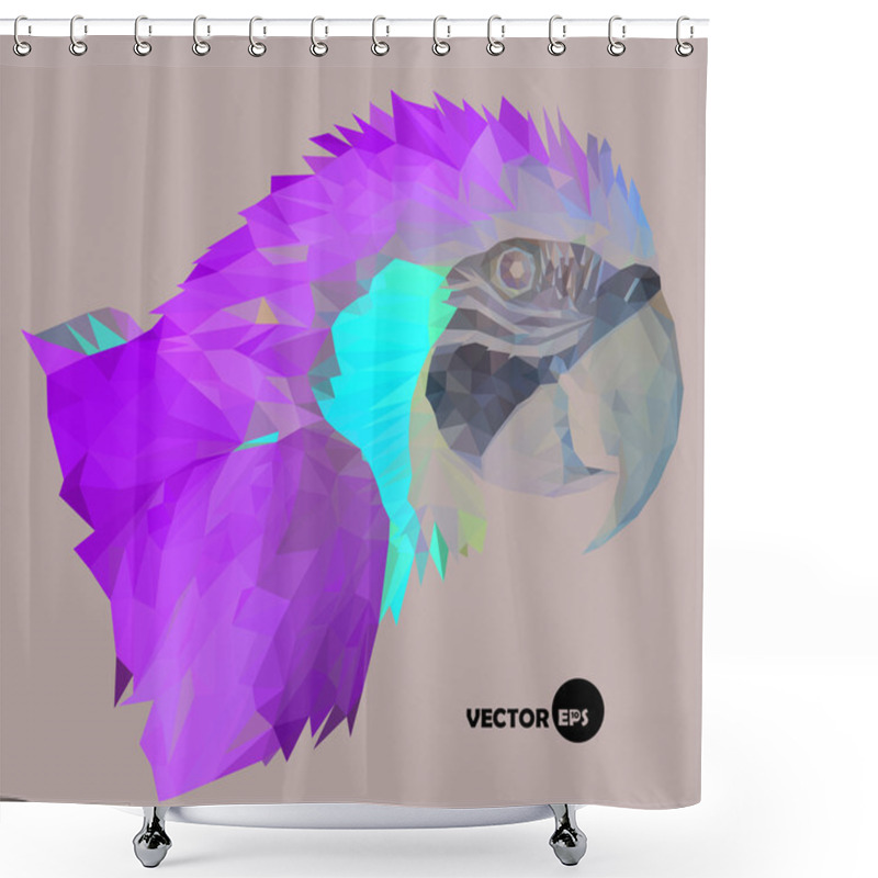 Personality  Macaw Parrot Head On Black Background, Abstract In Low Polygon Shower Curtains