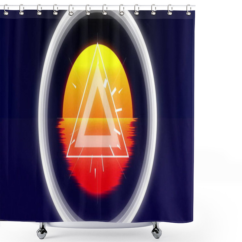 Personality  Geometric Triangle Image Over Sunset Reflecting On Water. Abstract, Reflection, Serene, Tranquil, Digital Art, Visual Shower Curtains