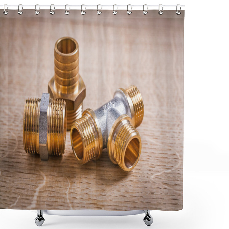 Personality  Brass Pipe Connectors On Wooden Board Shower Curtains