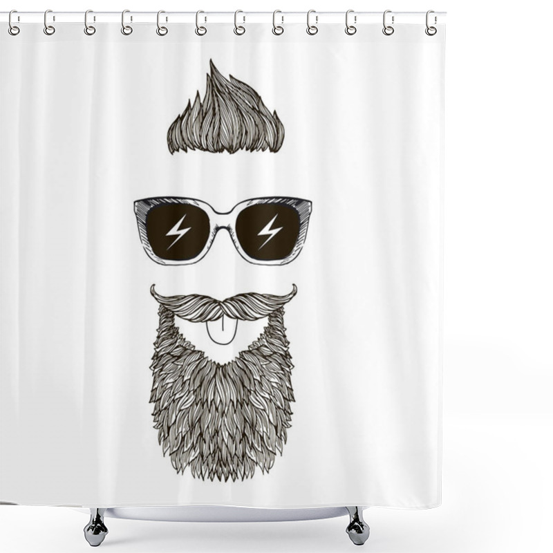 Personality  Hipster Portrait Made Of Accessories Shower Curtains