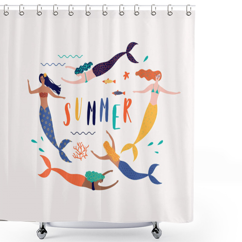 Personality  Summer Vector Illustration With Mermaid Under The Sea Shower Curtains