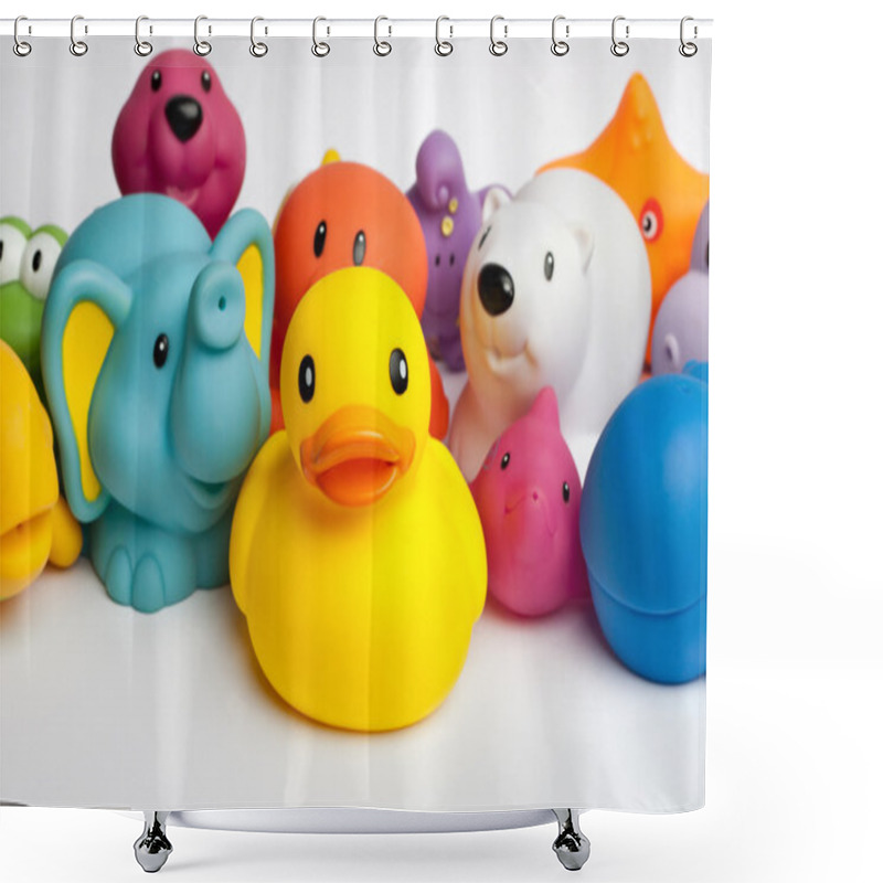 Personality  Rubber Duck And Friends Against White Background Shower Curtains