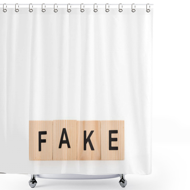 Personality  Black Fake Word Made Of Wooden Blocks Isolated On White Shower Curtains