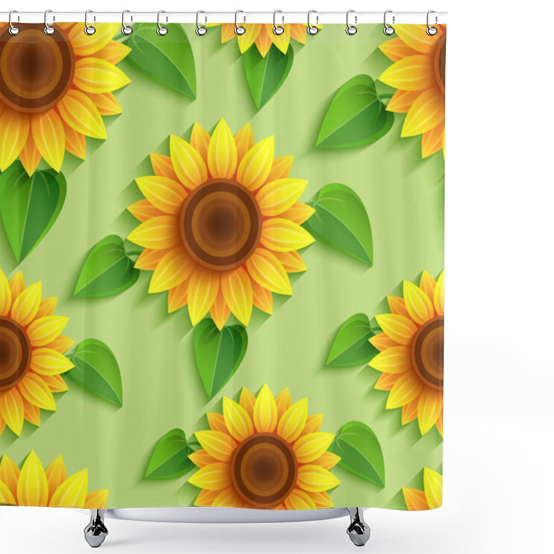 Personality  Floral Seamless Pattern With 3d Sunflowers Shower Curtains