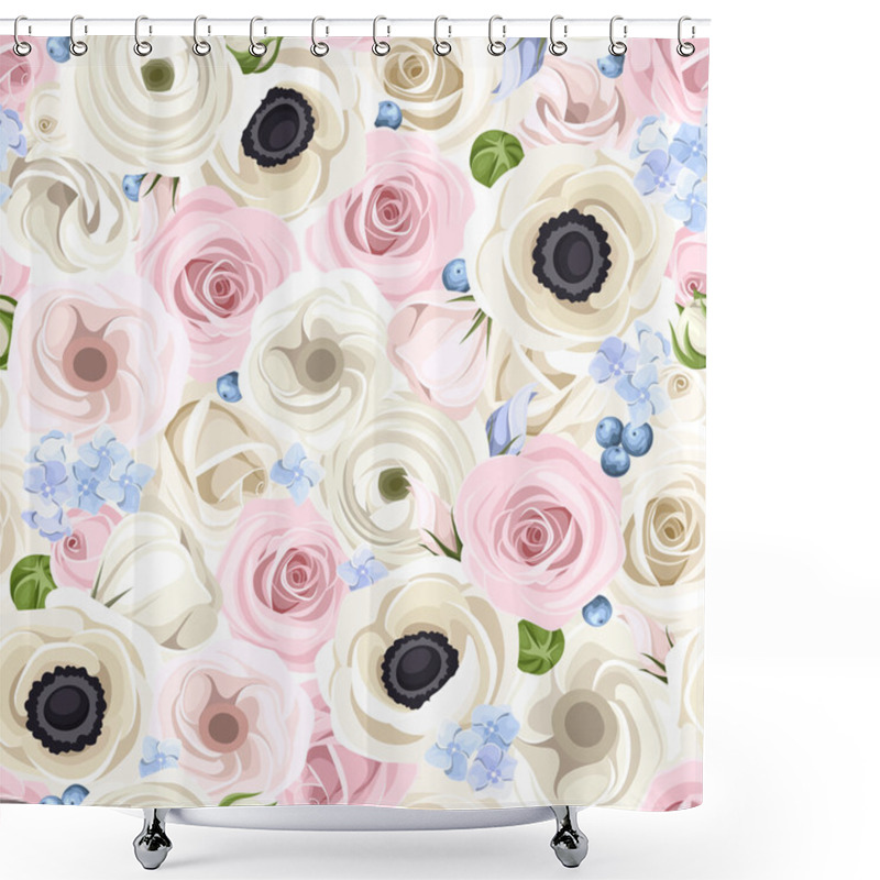 Personality  Seamless Background With Various Flowers. Vector Illustration. Shower Curtains