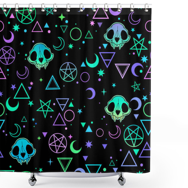 Personality  Seamless Illustration Depicting Magic Symbols And Skulls Shower Curtains