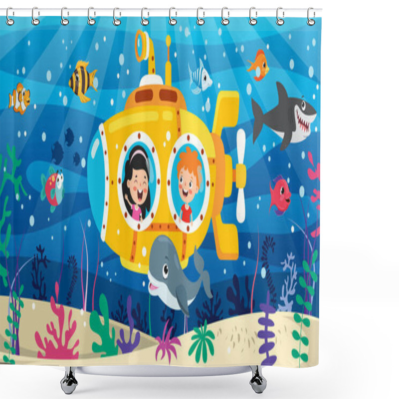 Personality  Cartoon Submarine Under The Sea Shower Curtains