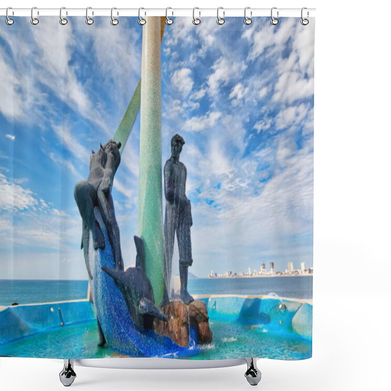 Personality  Mazatlan, Mexico-10 December, 2018: A Fishermen Monument (Monumento Al Pescador) Located On Scenic Mazatlan Promenade (Malecon) Near The Ocean Shore And Historic City Center Shower Curtains