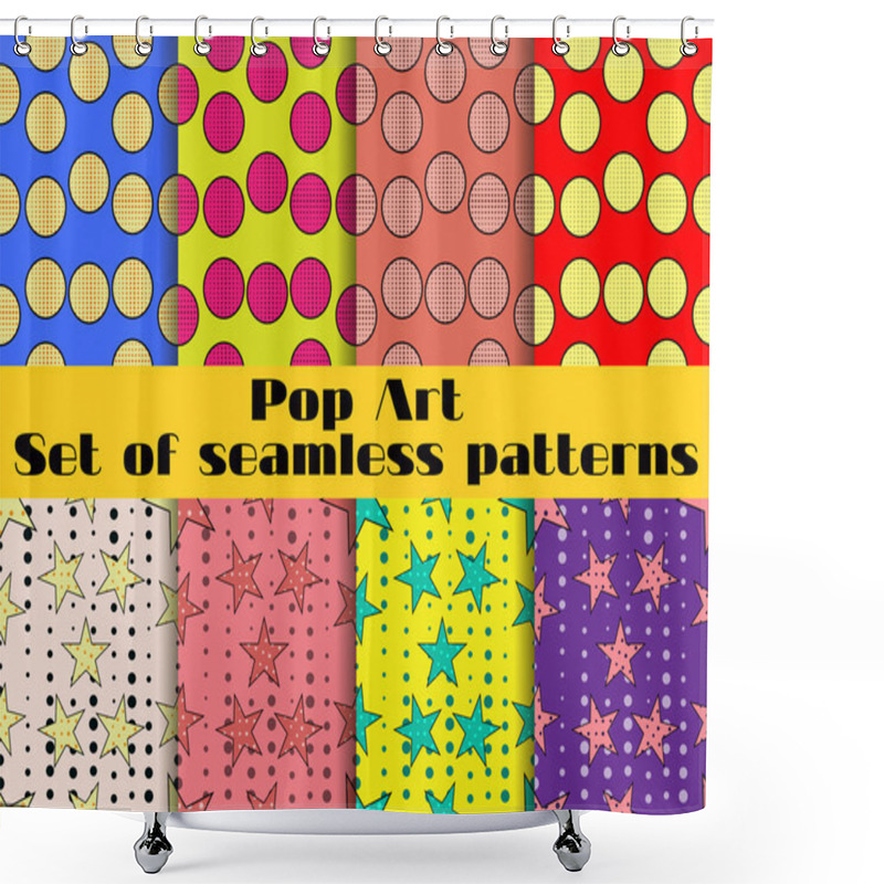 Personality  Set Of Seamless Patterns In A Pop Art Style. Seamless Pattern With Stars And Circles. Vector Illustration. Shower Curtains