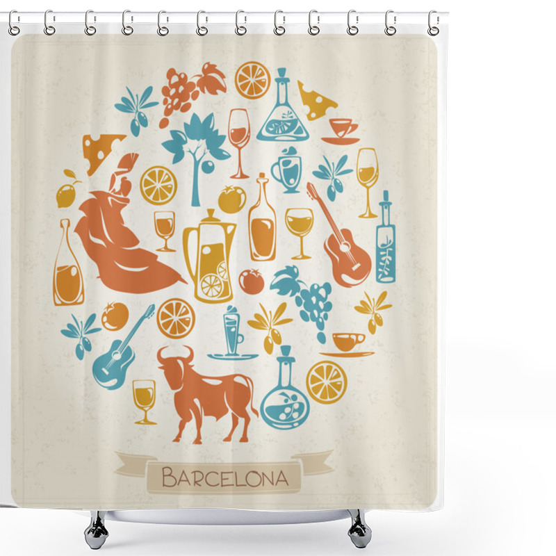 Personality  Pattern With Symbols Of Barcelona Shower Curtains