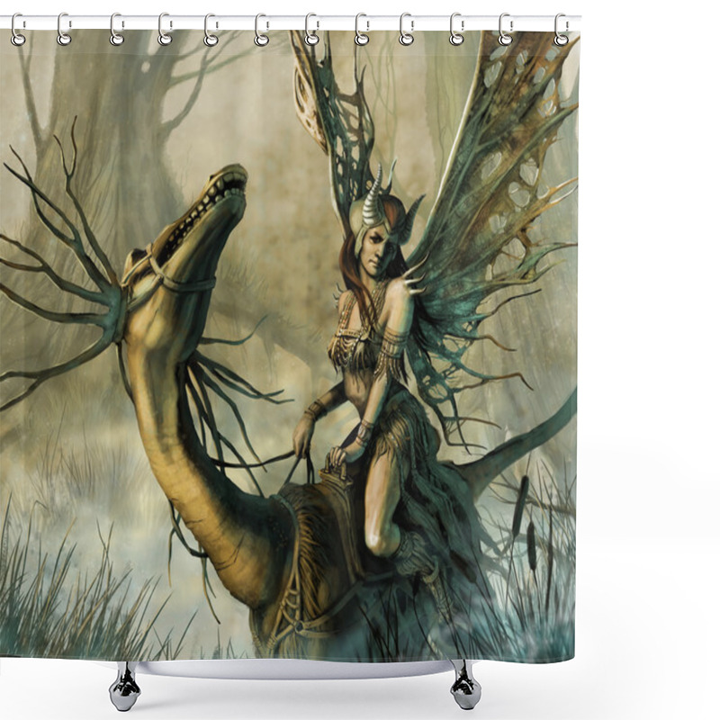 Personality  Horsewoman On The Dragon Shower Curtains