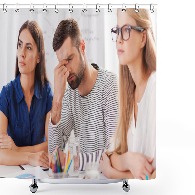 Personality  Stressed And Tired Young Man Shower Curtains