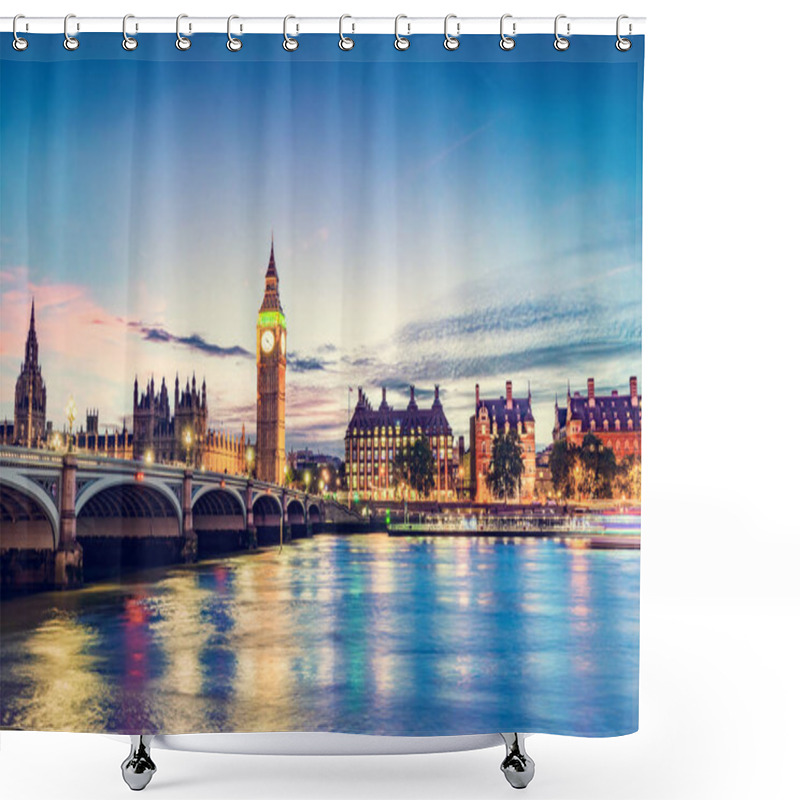 Personality  Big Ben, Westminster Bridge On River Thames In London, England, UK At Night Shower Curtains