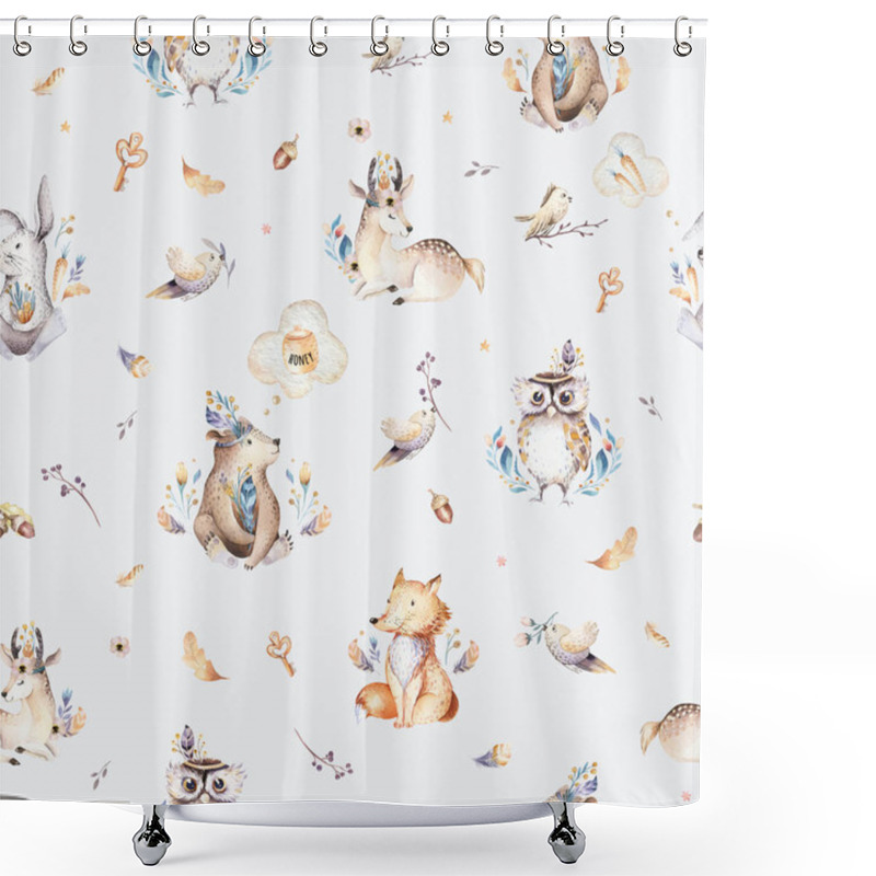 Personality  Baby Animals Nursery Isolated Seamless Pattern For Children Shower Curtains