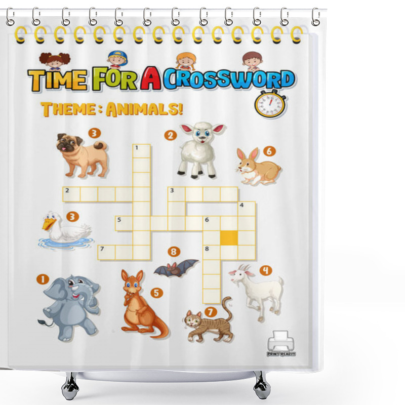 Personality  Crossword Puzzle Game Template About Animals Illustration Shower Curtains