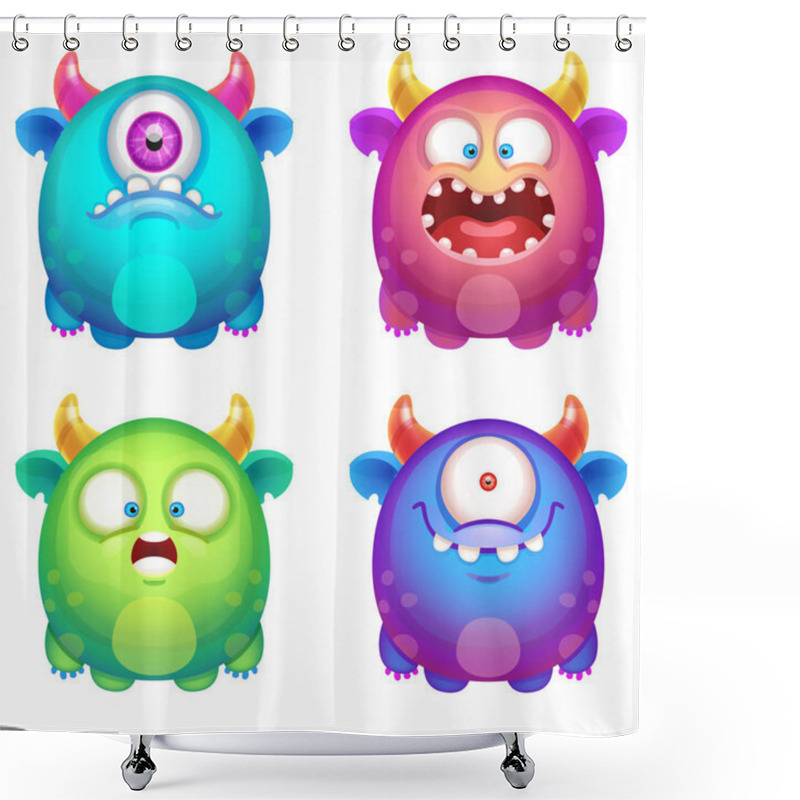 Personality  Four Funny Cartoon Monsters Shower Curtains