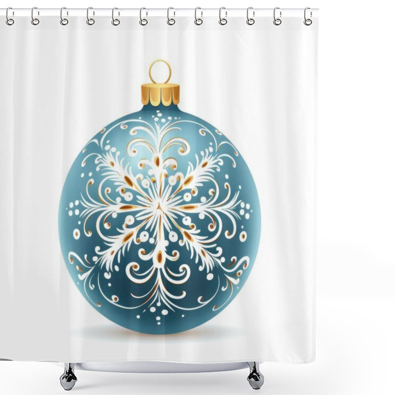 Personality  A Beautifully Designed Blue Christmas Ornament Featuring Intricate White And Gold Snowflake Patterns. Shower Curtains