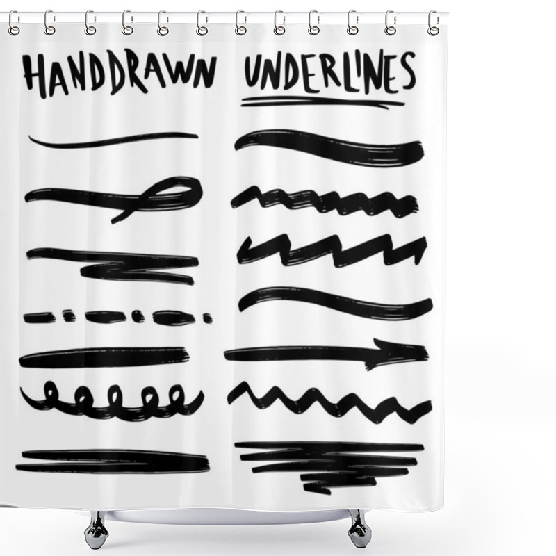 Personality  Handmade Collection Set Of Underline Strokes In Marker Brush Doodle Style Various Shapes Shower Curtains