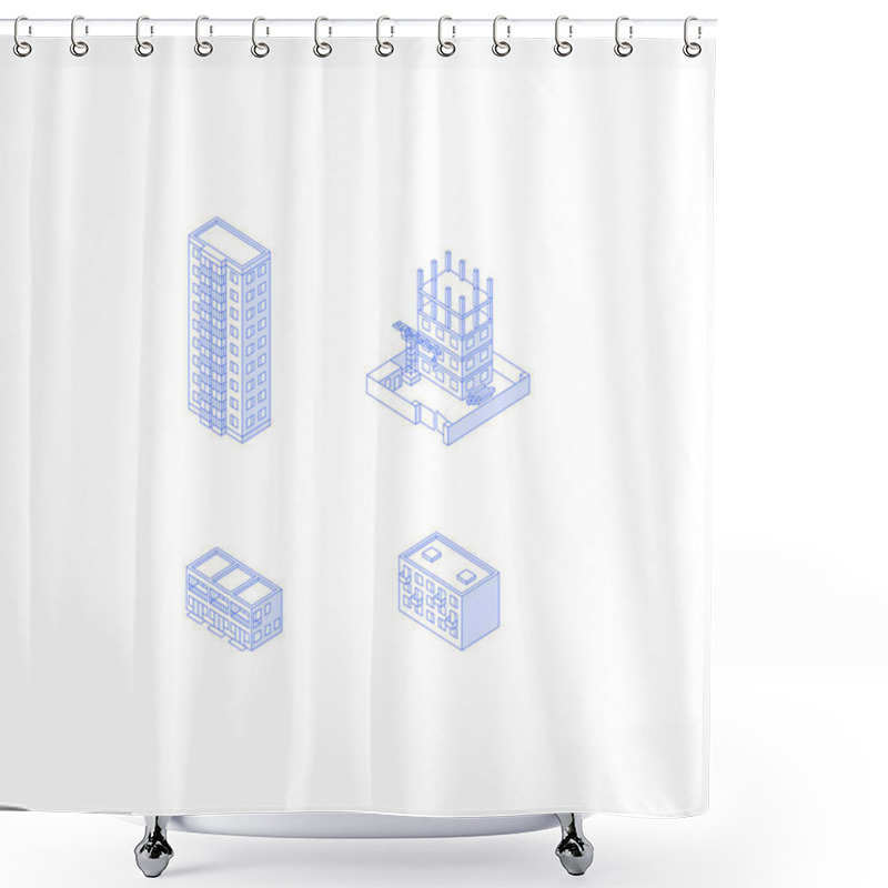 Personality  Isometric Apartment Houses High-rise Condo Construction Site Shower Curtains