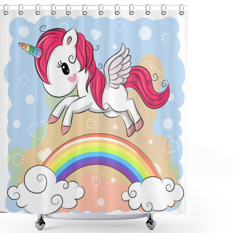 Personality  Cute Cartoon Unicorn And Rainbow Shower Curtains