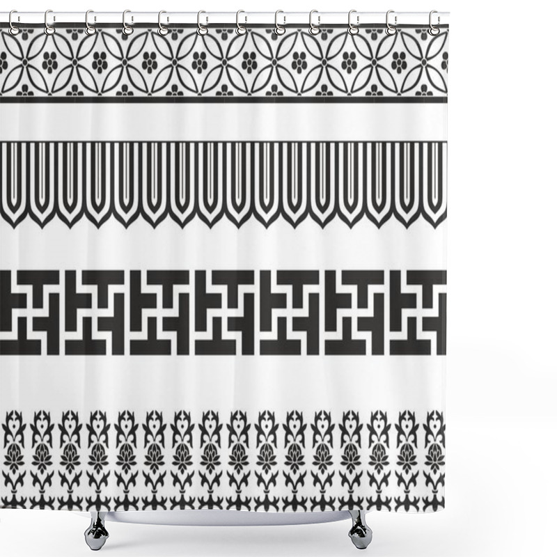 Personality  Vector Set Of Seamless Monochrome Chinese Ornaments. National Drawing Of The Peoples Of The East. Asia Borders And Frames Shower Curtains