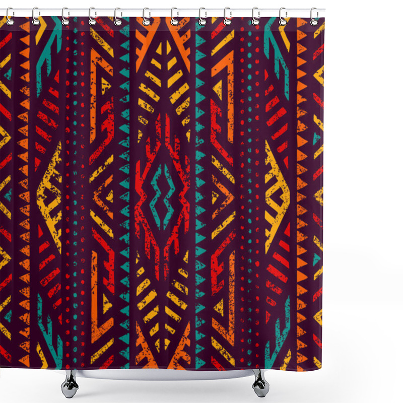 Personality  Seamless Ethnic Ornament. Aztec And Tribal Motifs. Ornament Drawn By Hand. Blue, Purple, Yellow, Red And Orange Colors. Print For Your Textiles. Shower Curtains