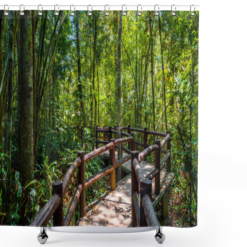 Personality  Emerald Pool, Yosemite National Park, Krabi, Thailand, Wooden Path Trough Jungle Forest Shower Curtains