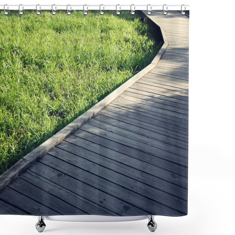 Personality  Wooden Path In A Spring Park. Aged Photo. Shower Curtains