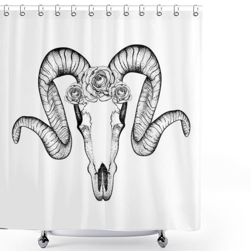 Personality  Hand Drawn  Goat Skull With Roses Doodle Vector Illustration. Do Shower Curtains