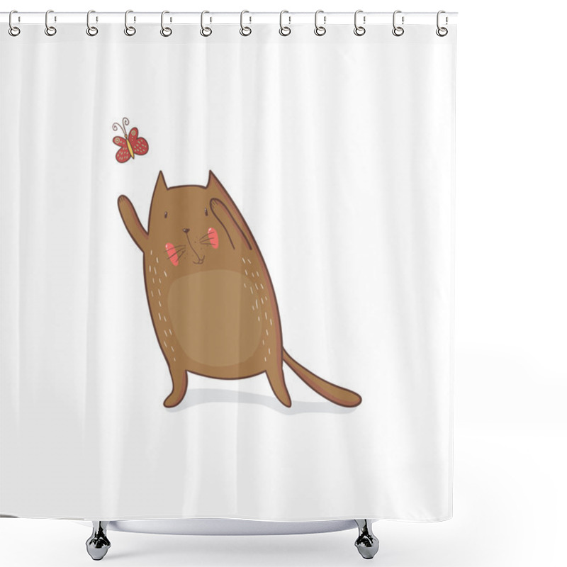 Personality  Cat Playing With Butterfly. Shower Curtains