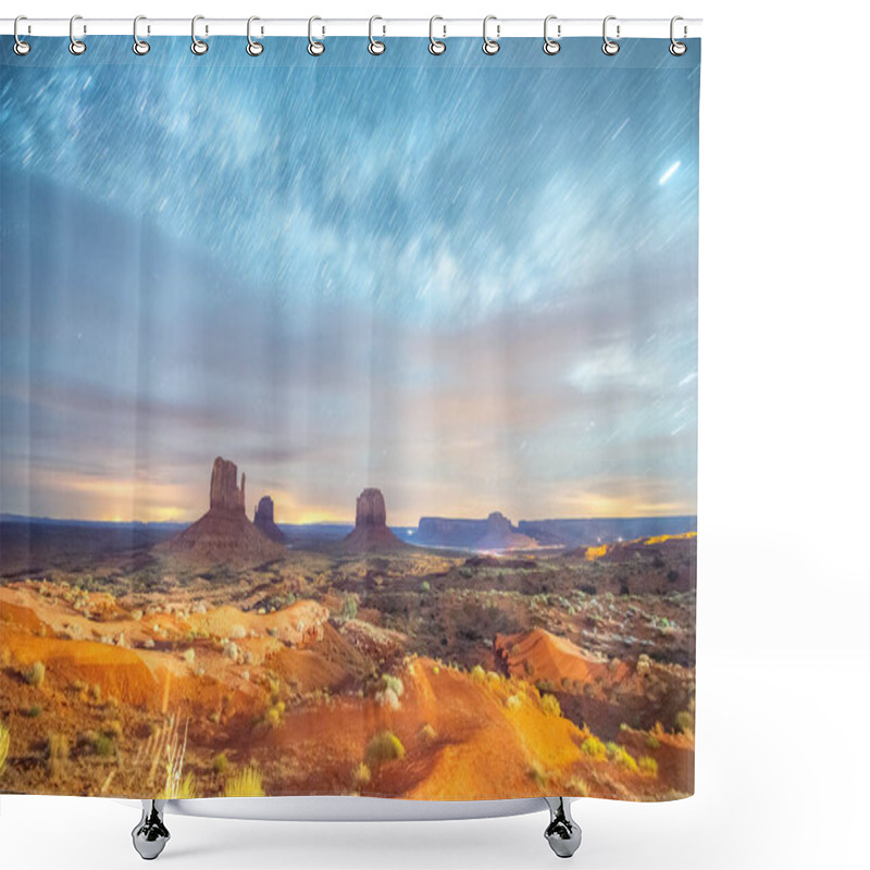 Personality  Monument Valley At Night, Long Exposure With Moving Clouds. Shower Curtains